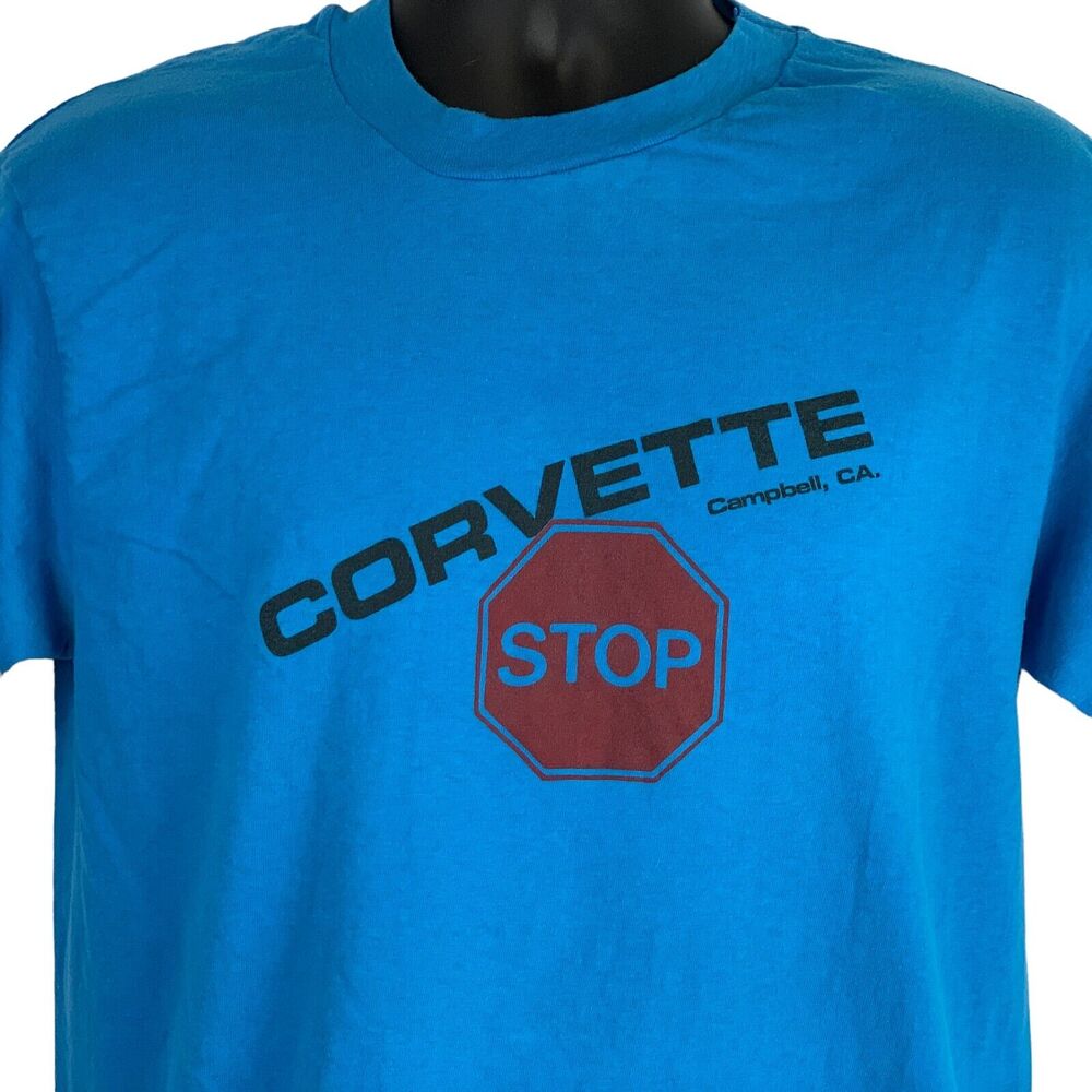 Vintage Corvette Stop Campbell California T Shirt Single Stitch Blue M Medium